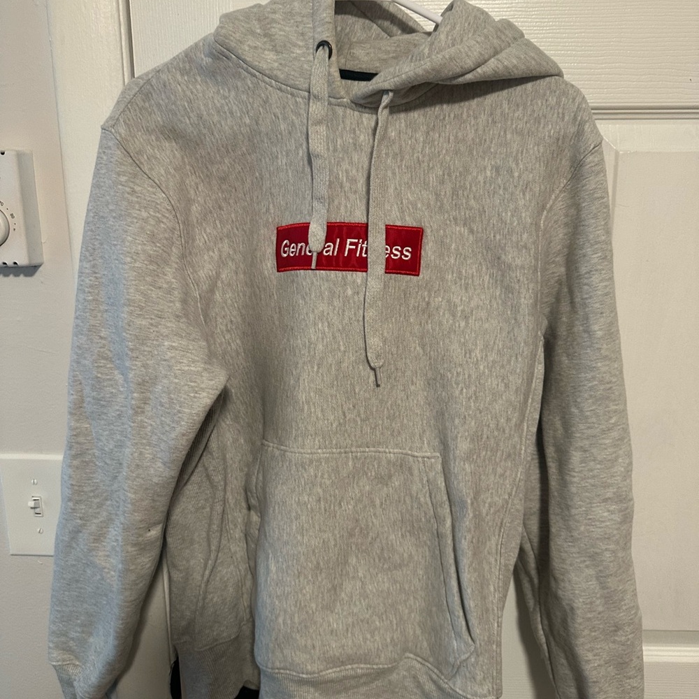 Gray General Fitness Hoodie with Red Logo